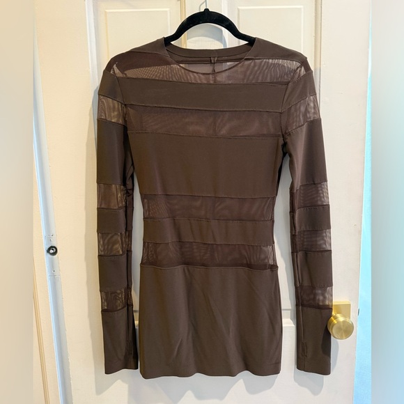 Chic Sheer Striped Long Sleeve Dress in chocolate brown - Picture 5 of 6